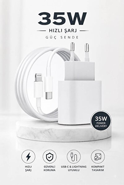 SUNASK SN-35W IPHONE Lightning 35 Watt Hızlı Şarj Aleti BAŞLIK+KABLO IPHONE 6...