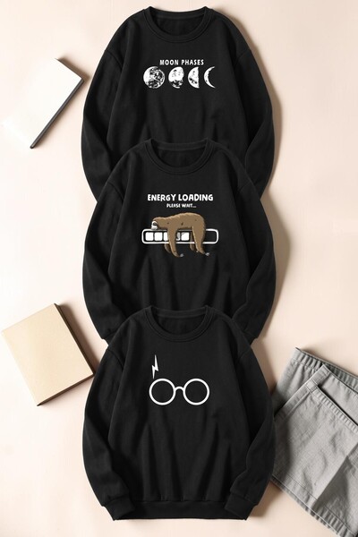 uyguntarz Unisex Mixed Printed Crew Neck Sweatshirt Set – Pack of 3