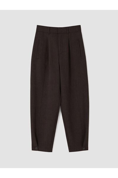 LC Waikiki Brown high waist Pleated women's fabric trousers