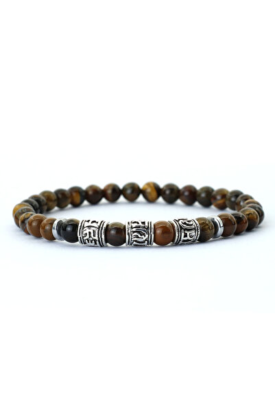 Choice سوار رجالي عتيق من TigerEyes مصنوع من الخرز Om Mani Padme Hum Mantra B...