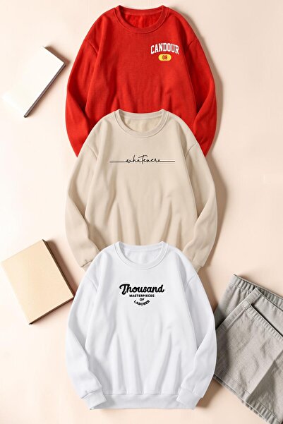 trendypassion Unisex Mixed Printed Crew Neck Sweatshirt Set – Pack of 3