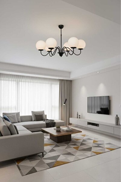 BSA LIGHTING GLOBE 6'LI SİYAH MODERN AVİZE ( BEYAZ GLOP CAMLI)