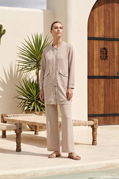 Ceremony Lycell Suit with Snap Detail Trousers 991 Stone