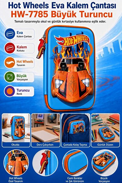 HOT WHEELS Eva Kalem Çantası HW-7785 Büyük Turuncu Kalem Kutusu Okul Kalemliği Kırtasiye Çantası