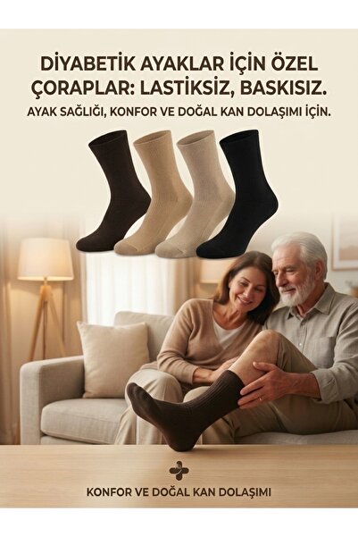 Himura style Erkek 4'lü Paket %90 Pamuklu Diyabetik Sıkmayan Lastiksiz Soket ...