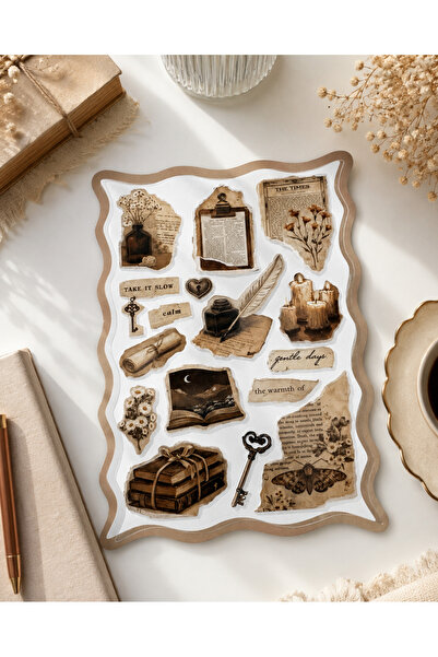 Genel Markalar Vintage Estetik Sticker Seti | Retro Kitap, Çiçek, Mum, Anahta...