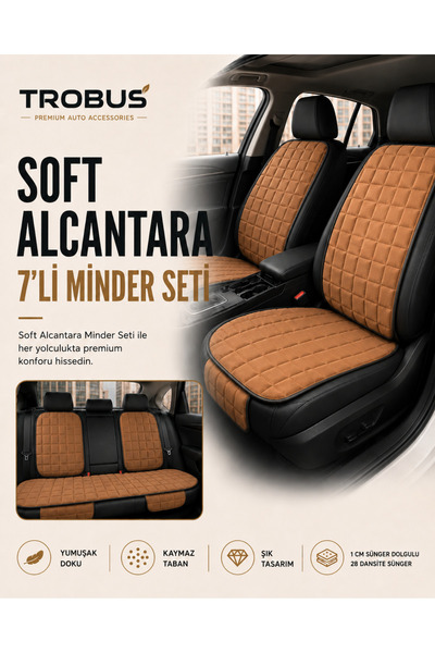 TROBUS Chery Tiggo 7 Pro 2023+ Uyumlu Soft Alkantra Kare Desen 7 Parça Oto Ko...
