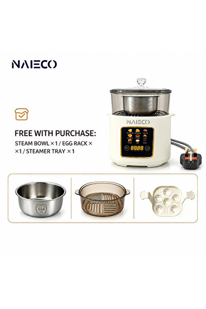 naieco Electric Egg Cooker 220W, 6-Egg Boiler with Timer & Fast Start, 6-in-1 Egg Steamer for Hard & Soft Boiled Eggs, Custard, Tea Eggs & Yogurt