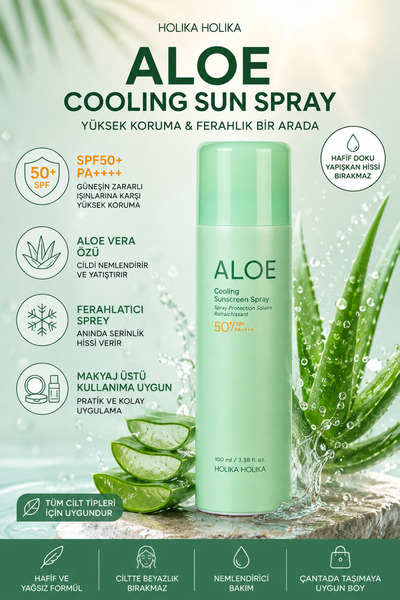 Holika Holika Aloe Ice Cooling Sun Spray SPF50+ PA++++ - Aloe Veralı Ferahlat...
