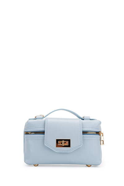 minebag Lock Detailed Box Form Faux Leather Women's Crossbody Bag Lulu Baby Blue