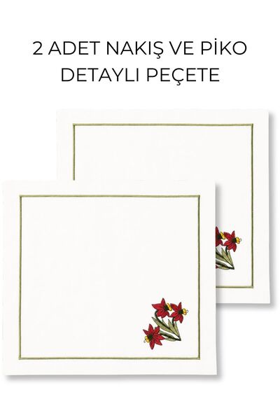 Elegancembroidery 2-Piece Floral Embroidered Fabric Napkin – 40X40 cm Pico De...