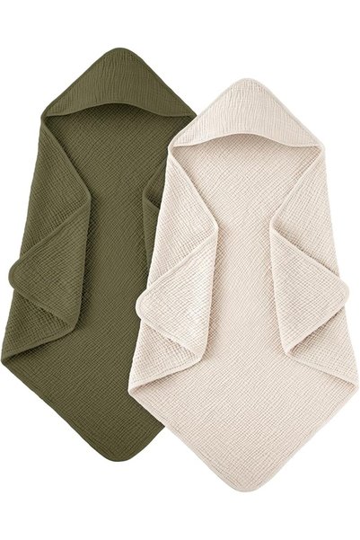 Susurration Hooded Baby Towels for Newborn 2 Pack 100% Muslin Cotton Towel fo...