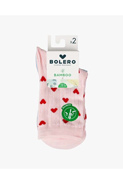 Bolero Girl's Bamboo Socks Small Multi Heart Pattern 2 Pack