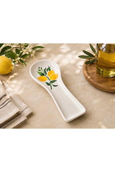 Pembelia Life Limon Desenli Seramik Kirli Kaşıklık-Tezgah Üstü Kepçe Kirli Kaşık Altlığı El yapımı Özel Tasarım Kaşıklık Kaşık Altlık Düzenleyici