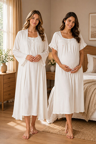 by İGP Pregnant and Postpartum Women's Muslin Fabric Dressing Gown Nightgown ...
