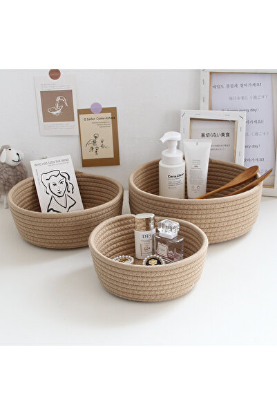 Choice 3pcs Khaki Round Desktop Storage Baskets Jewelry Key Remote Control Or...