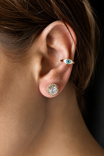 ByMerve Bym431-1 Gold Crystal Stone Top Model Women's Steel Earrings Daily St...