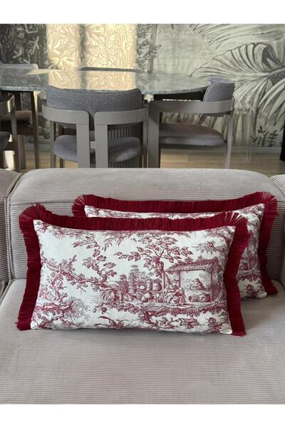 Romans Double-Sided Decorative Fringed Cushion Cover Villagers Burgundy 30X50...