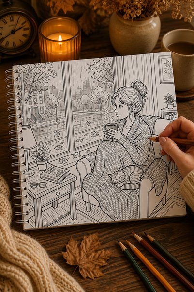 Z&R CRAFT Autumn Adult Coloring Book - 35 Sheets 35 Images - Spiral Bound - 20X20 cm