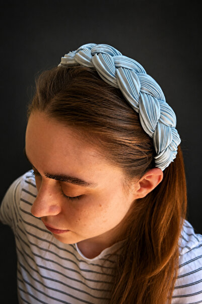 ByMerve Bym Ice Blue Pleated Knitted Soft Women's Hair Crown Daily Stylish Ac...