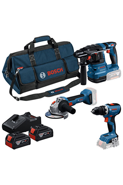 Bosch GSR 18V-65 + GWS 18V-8 + GBH 18V-22 - Бормашина и винтоверт, 63 Нм + Ъг...