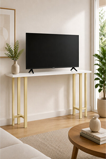 TOLIAHOME Tolia Home Petek Üstü Raf Beyaz-Gold Renk Metal Iskeletli Özel Tasa...