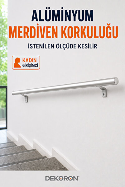 DEKORON Alüminyum Duvar Merdiven Korkuluğu Tutamak (200 cm) Gümüş Renk