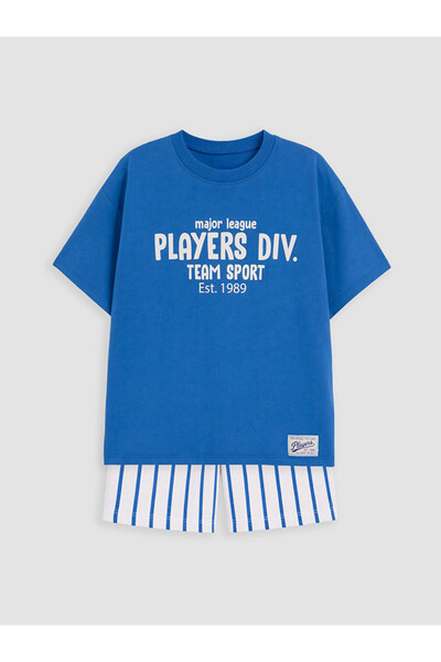 LC Waikiki Lcw Baby Blue Boy's Printed T-Shirt and Striped Shorts