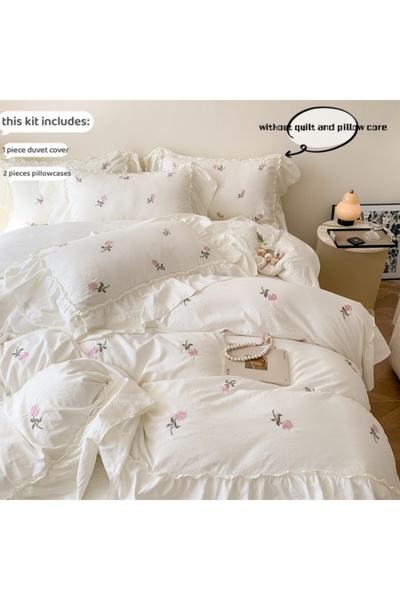 Choice9 set 200x230cm white 3pcs Rose Embroidered Duvet Cover Set (1*Duvet Co...