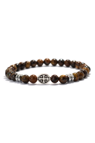 Choice5 tiger eyes 8 Styles Men Cross Bracelet 6mm Natural Lava Turquoise Tig...