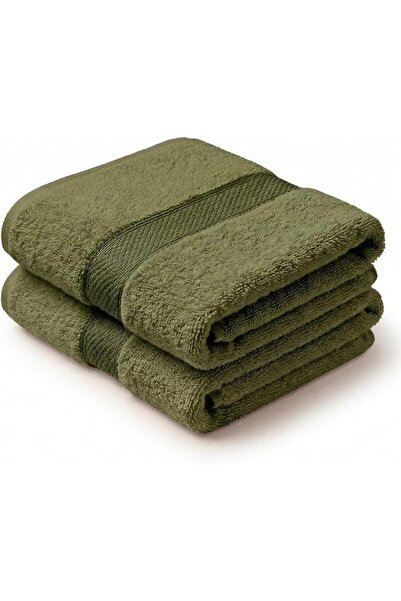GENERAL Iberis Cotton Face Towels, Olive Green Color, 425 G/M2, 45X80 Cm, Set...