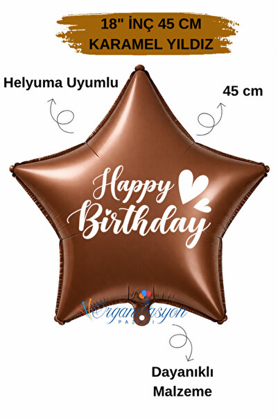 Organizasyon Pazarı 18 Inch Brown Star Foil Balloon |   Happy Birthday Heart ...