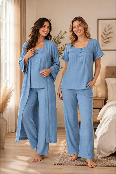by İGP Soft Muslin Fabric Maternity Pajama Set with Dressing Gown Effortt