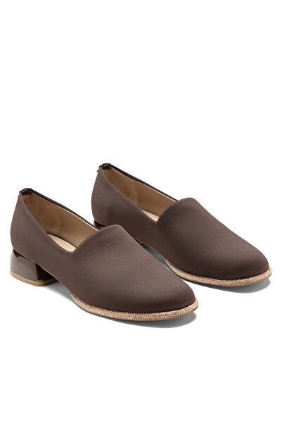SOLİN SHOES Women's Satin Special Stone Embroidered Thick Heeled Classic Loafer