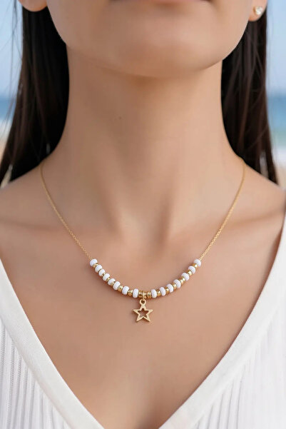 PRVT Gold Color Star Figured Bead Necklace
