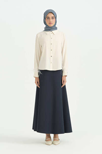 Nihan Stylish Shirt with Embroidered Sleeves - Ecru