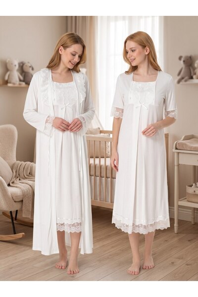 Lohussa New Season Ecru Short Sleeve Elegant Lace Detailed Design Breastfeedi...