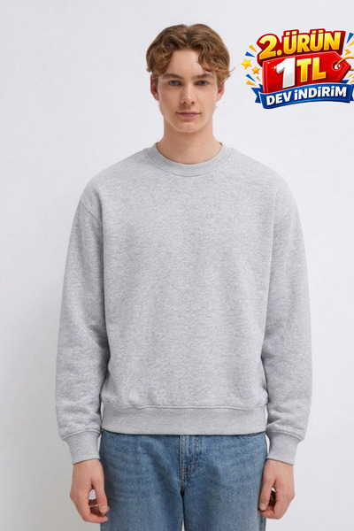 DAMGA JEANS Men's 3 Thread Organic Trend Light Gray Sweatshirt