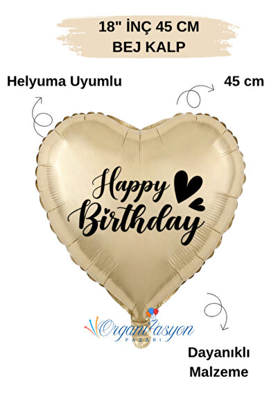 Organizasyon Pazarı 18 Inch Beige Heart Foil Balloon |   Happy Birthday Heart...