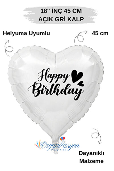 Organizasyon Pazarı 18 Inch White Heart Foil Balloon |   Happy Birthday Heart...