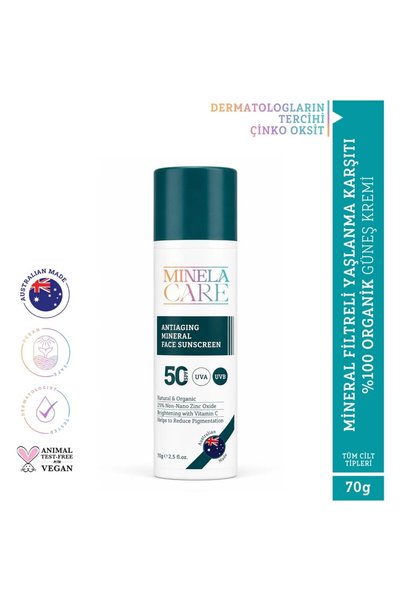 Minela Care Antiaging Organik Mineral Filtreli Yüz Güneş Kremi Spf 50 70 gr PA++++
