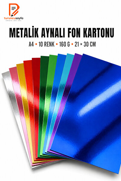 everart Metalik Aynalı Fon Kartonu A4 5 Renk 10 Adet 20X30 cm 1 Paket
