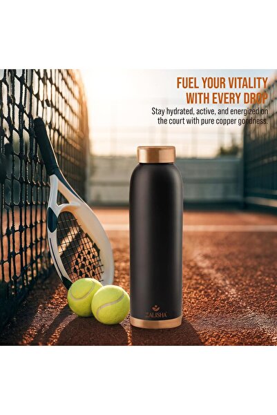 ZALISHA ® 100% Pure Copper Premium Water Bottle 950 ml | Matte Finish Reusable Copper Bottle Black