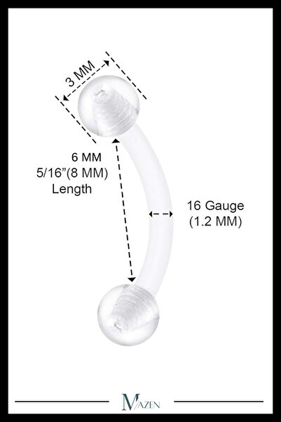 MAZEN 2 Adet Bioplastik Kaş Piercing Şeffaf Esnek Curved Barbell Rook Kulak Piercingi