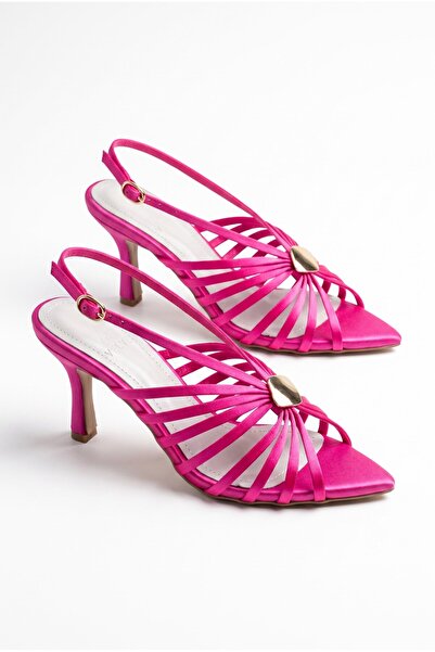 v.s.h velvet Taran Pink Satin Open Toe Buckle Detailed Caged Women's Heeled S...