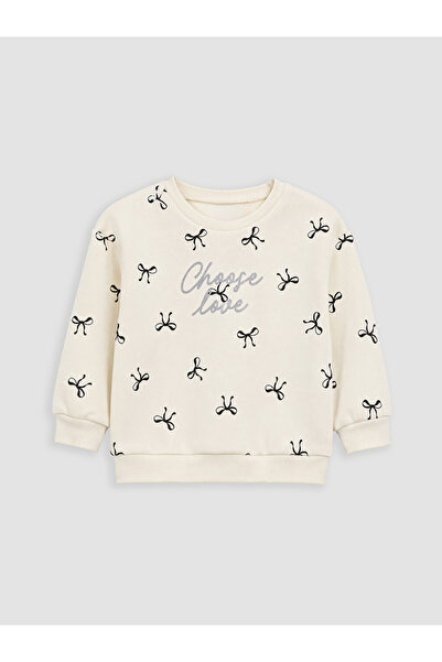LC Waikiki Bow Printed Girls' Thick Sweatshirt