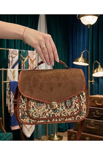 sadiksvintage Kadife Üstlü Geniş Hacimli Çiçekli Kadın Çanta