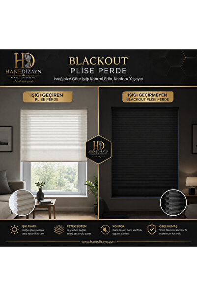 HANEDİZAYN %100 Blackout Karartma Plise Perde – Işık Geçirmeyen Isı Yalıtımlı...