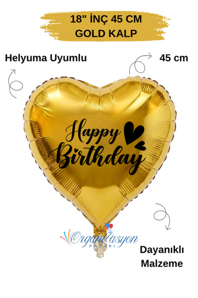 Organizasyon Pazarı 18 Inch Gold Heart Foil Balloon |   Happy Birthday Heart ...