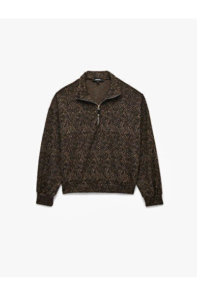Koton Patterned Long Sleeve Zippered Collar Sweatshirt